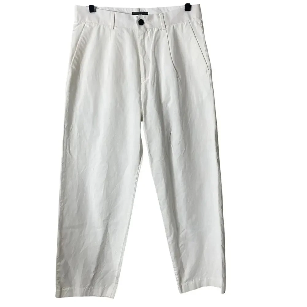 H&M Pants Womens 30 White Linen Blend Career Relaxed fit